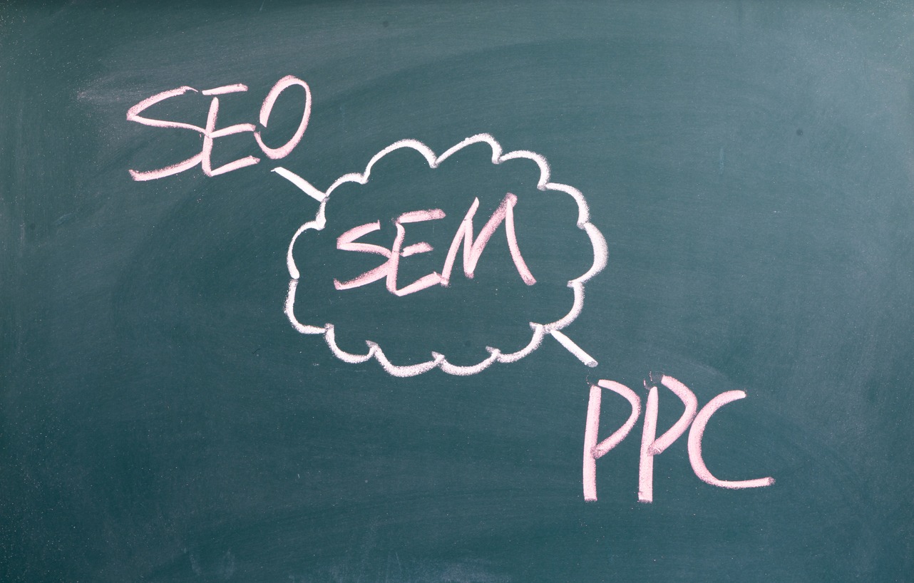 SEM,search engine marketing,seo,ppc written on blackboard