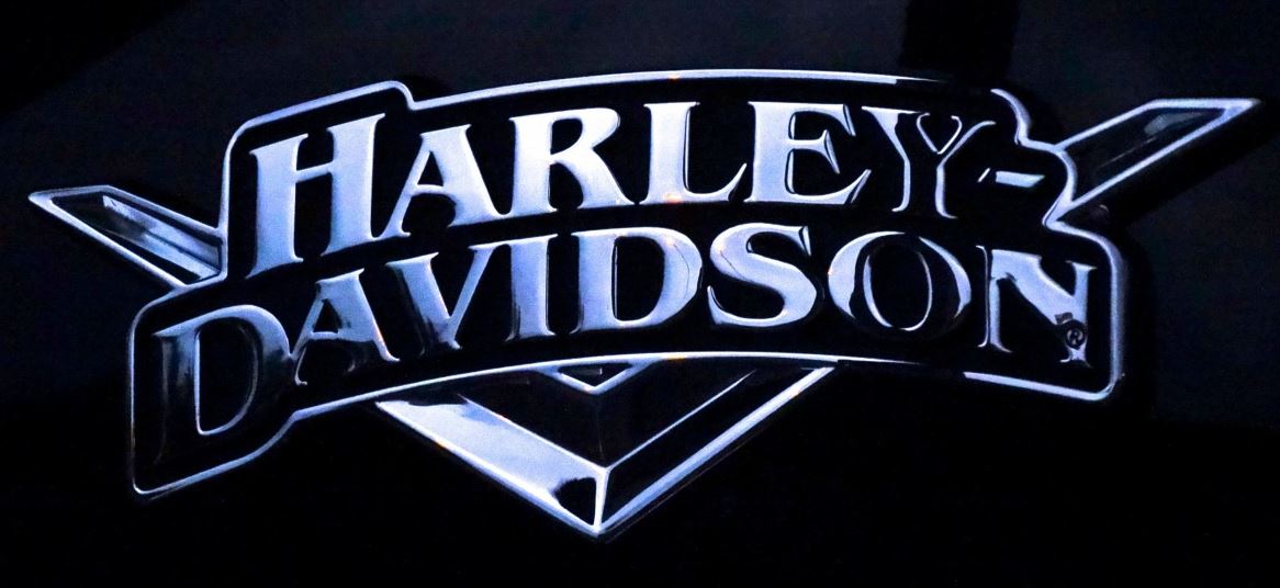 A Harley Davidson emblem on a motorcycle
