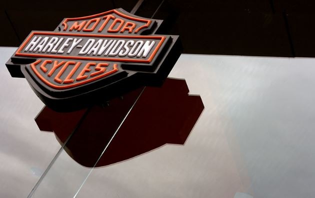 A Harley-Davidson logo on the store’s showroom door